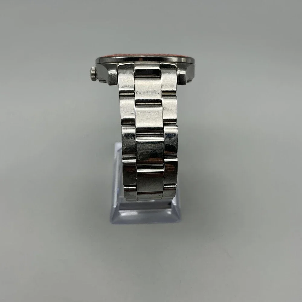 Fossil 2515 Mens Watch 39mm Orange Dial Silver Tone Date New Battery 6.75